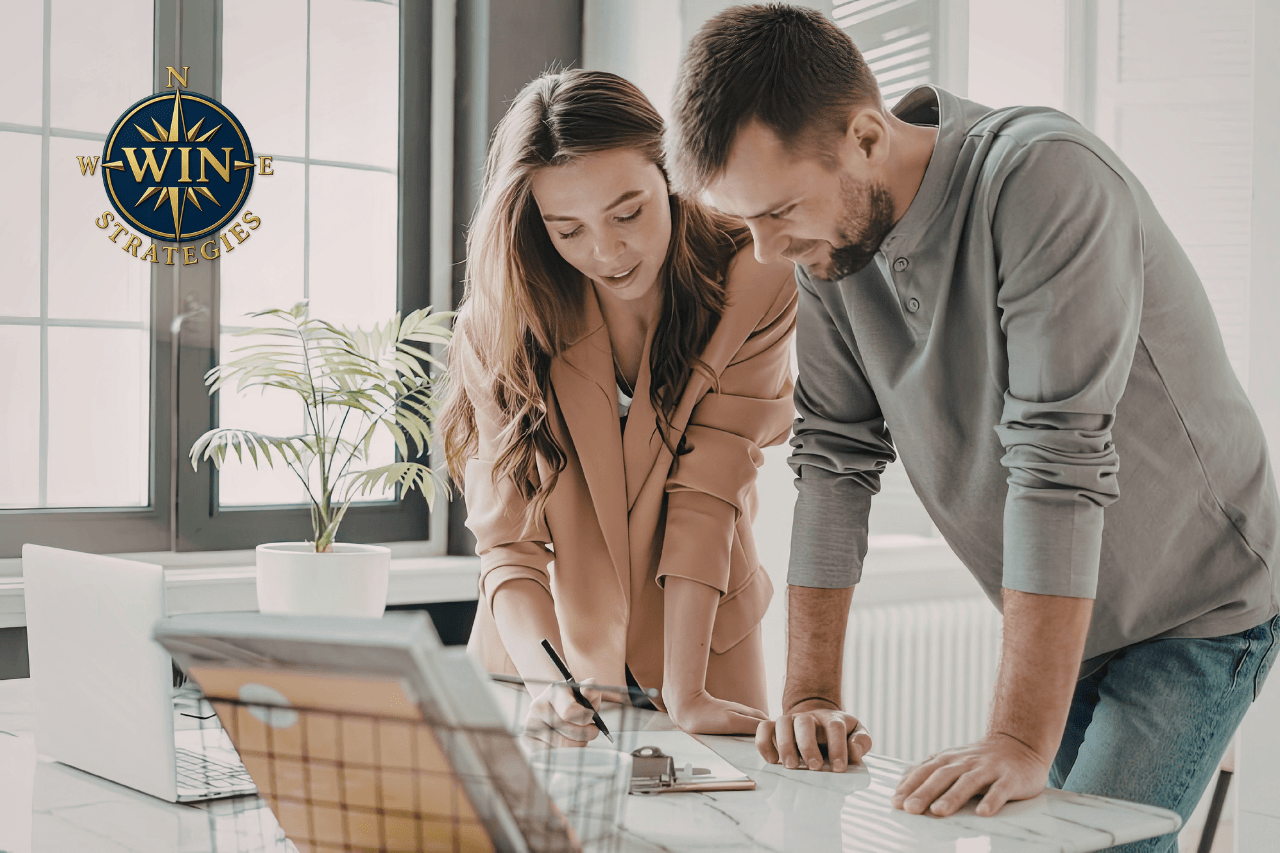 Couple reviewing documents together
